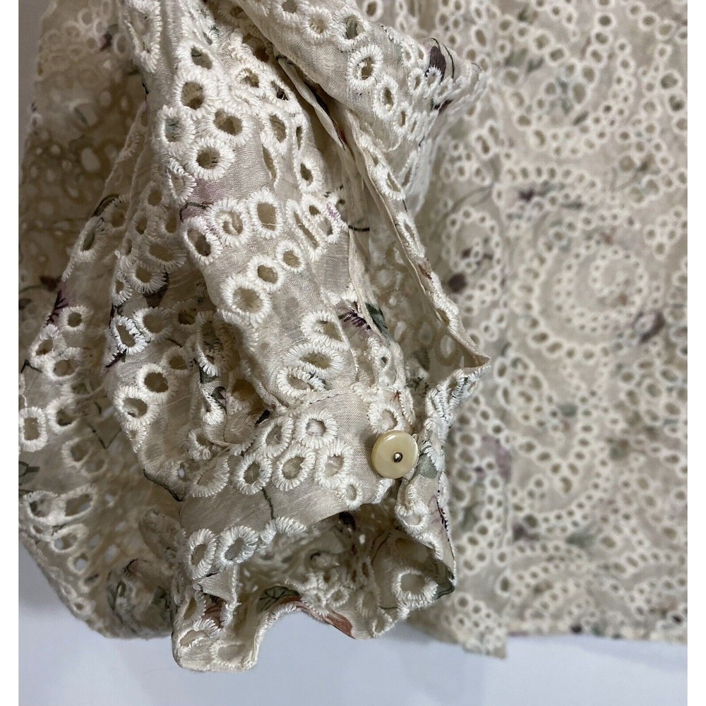 Veronica Beard Azar Eyelet Crochet Blouse Long Puff Sleeves Floral Womens 12 - Picture 4 of 4